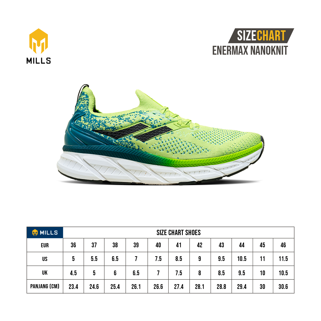Mills Sepatu Lari Running Shoes Enermax Nanoknit Green / Black / White 9103105