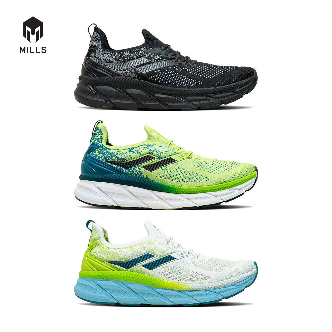 Mills Sepatu Lari Running Shoes Enermax Nanoknit Green / Black / White 9103105