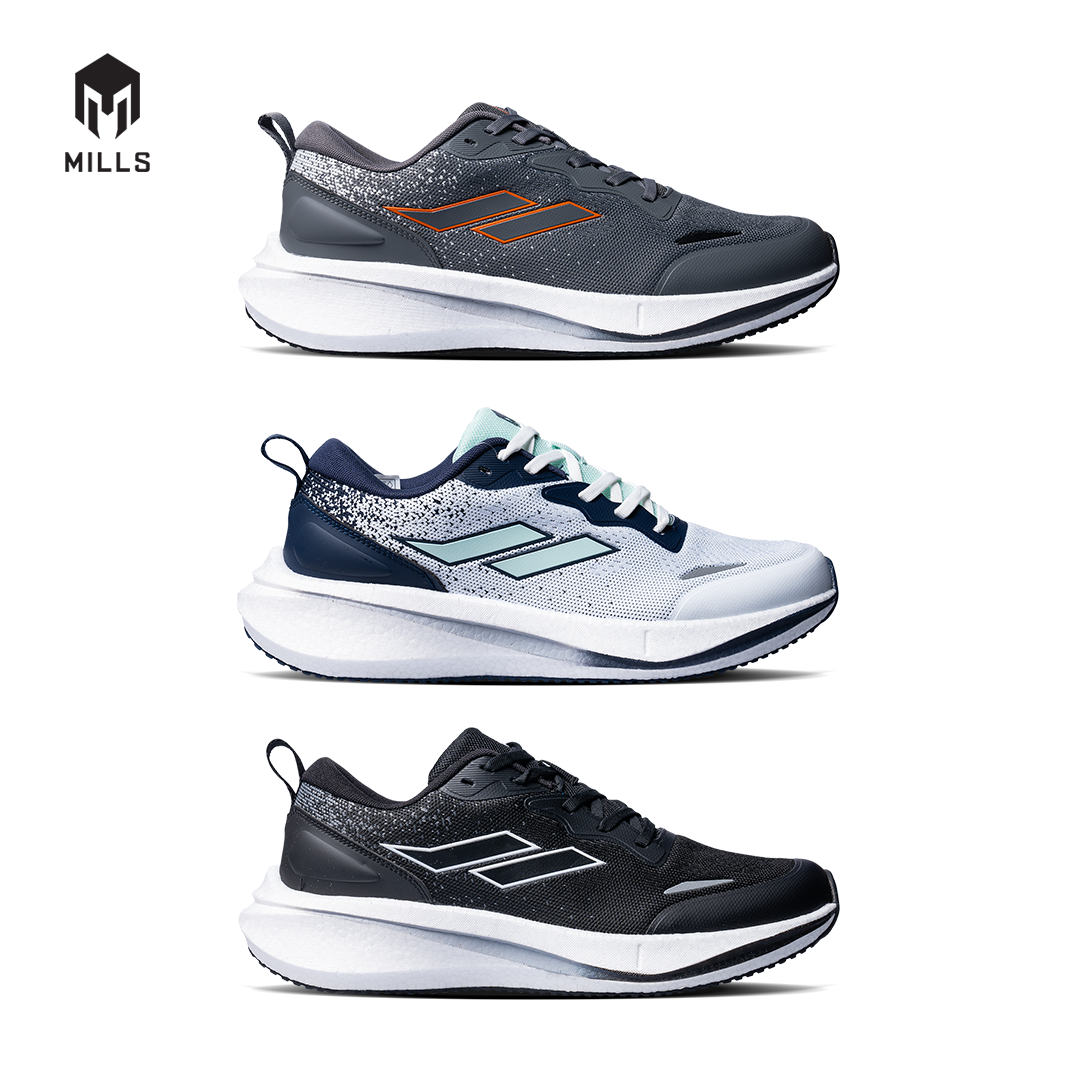 Mills Sepatu Lari Running Shoes Dynaplate Fineknit Black / DK Grey / White 9103601