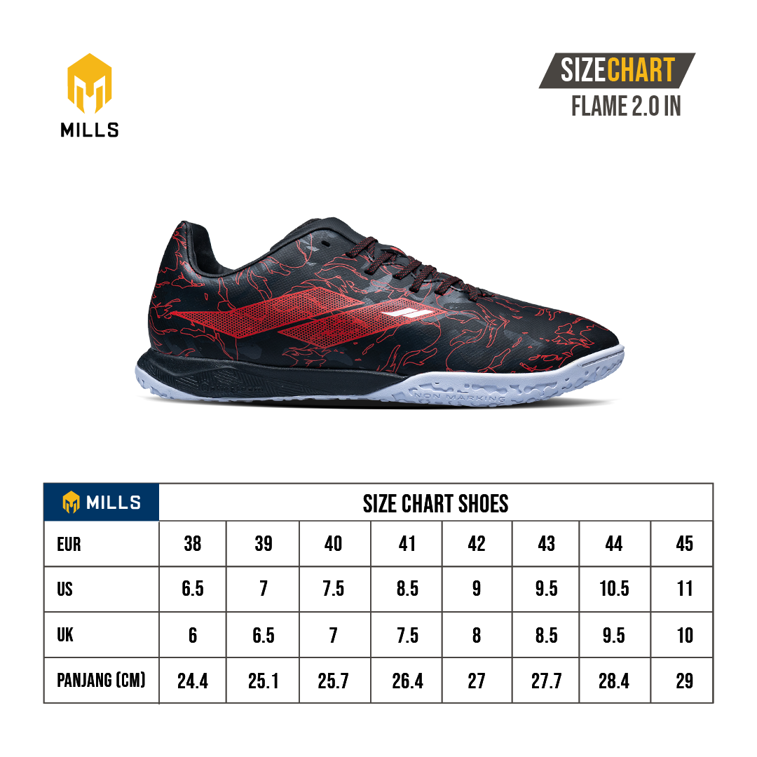 MILLS Sepatu Futsal Flame 2.0 IN Black / Flame. Red / White 9403902