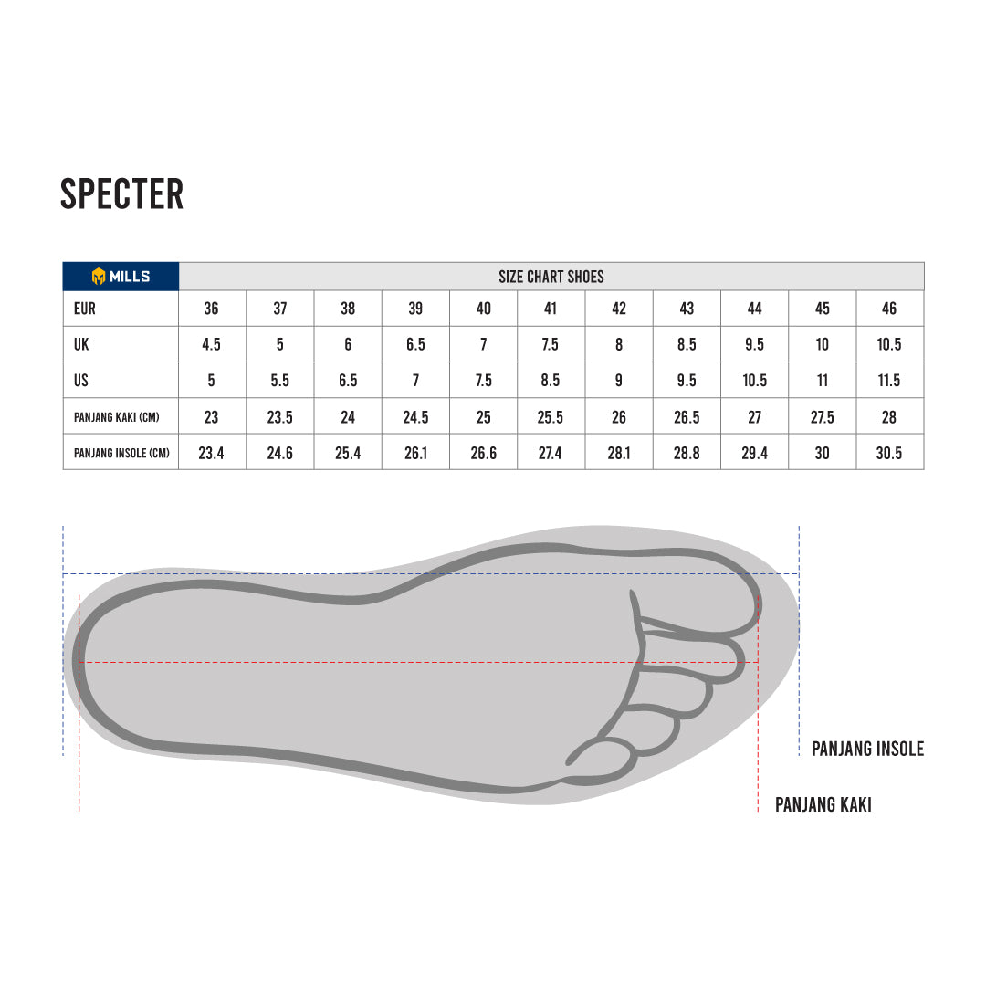 MILLS Sepatu Lari Running Shoes Specter Black / White 9101406