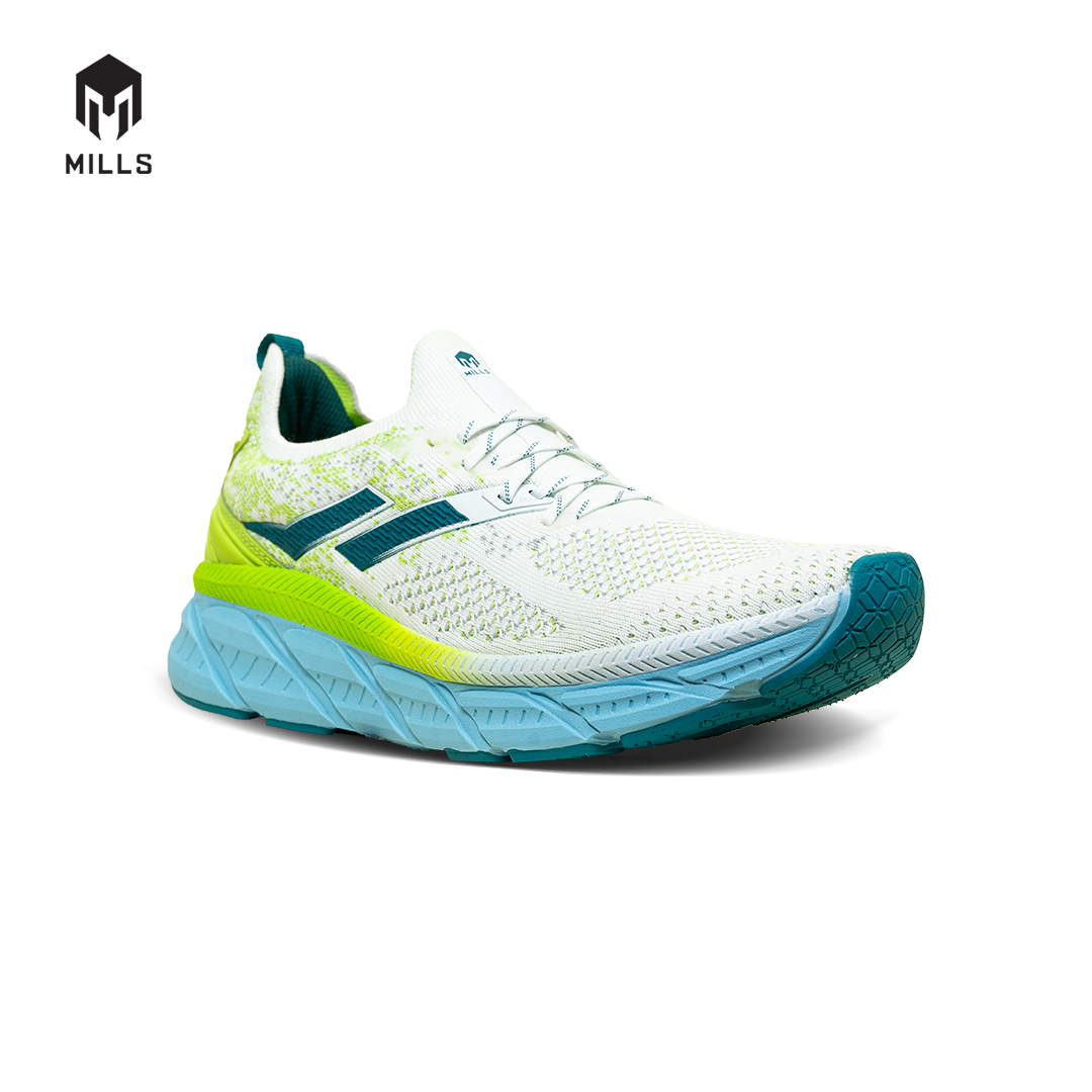 Mills Sepatu Lari Running Shoes Enermax Nanoknit White / Green / Turquoise 9103107