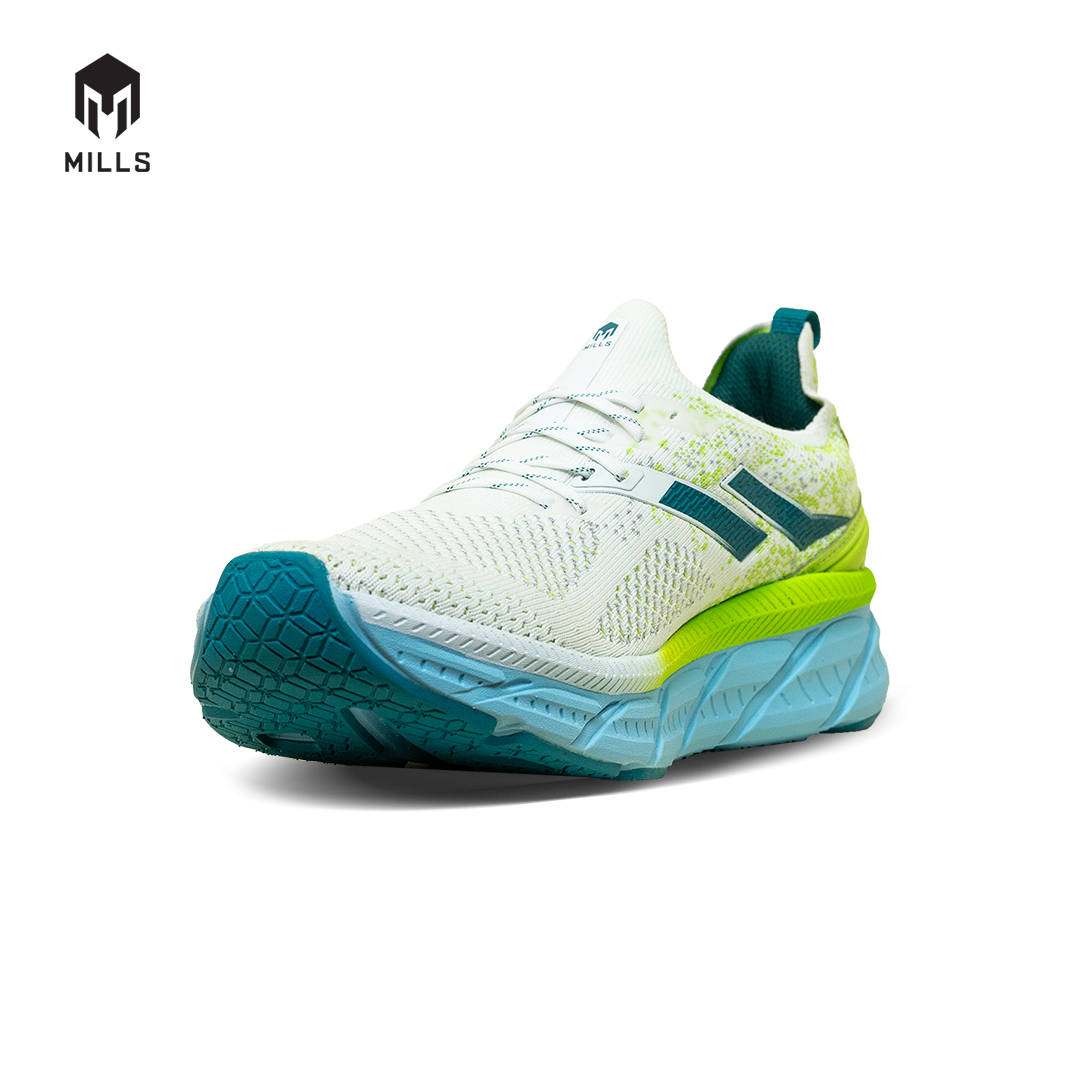 Mills Sepatu Lari Running Shoes Enermax Nanoknit White / Green / Turquoise 9103107