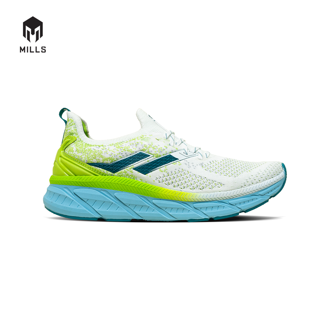 Mills Sepatu Lari Running Shoes Enermax Nanoknit White Green Turquoise 9103107