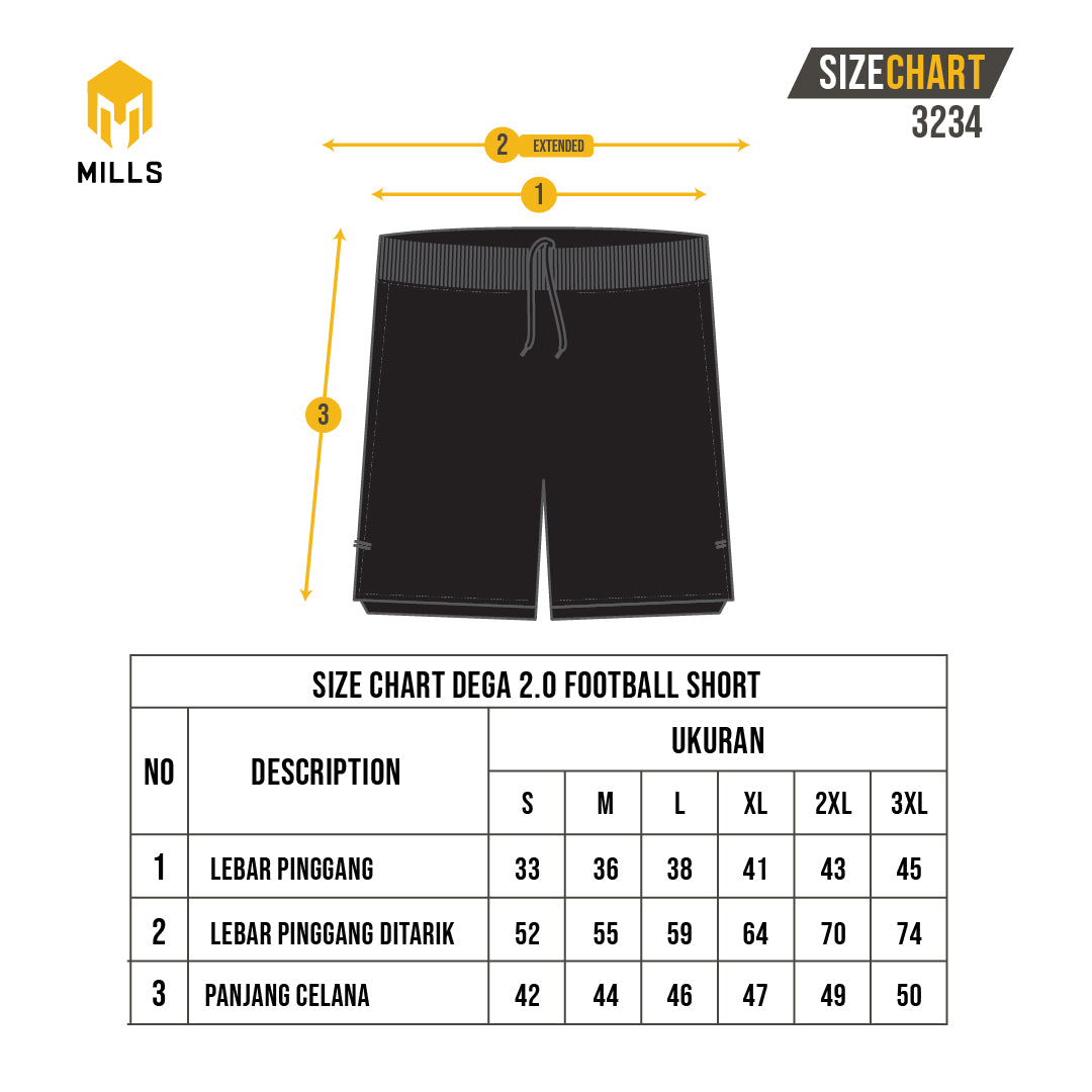 MILLS Celana Olahraga Sepakbola Futsal FOOTBALL SHORT Dega 2.0 3234