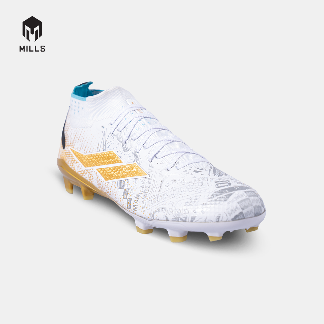 MILLS Sepatu Sepakbola Xyclops ACG MK 2 Elite FG White / Gold / Silver 9303505