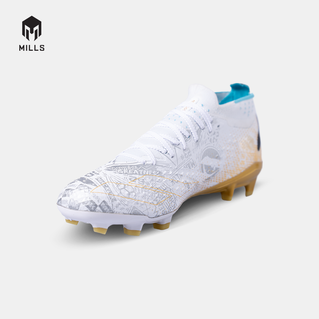 MILLS Sepatu Sepakbola Xyclops ACG MK 2 Elite FG White / Gold / Silver 9303505