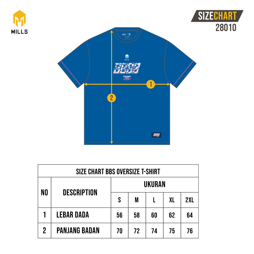 MILLS Kaos Oblong Katun Cotton T-Shirt BBS Oversize T-Shirt 28010