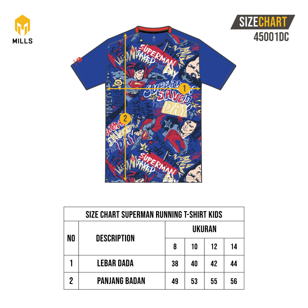MILLS Superman Baju Olahraga Running Shirt Tee Shirt Kids 45001DC