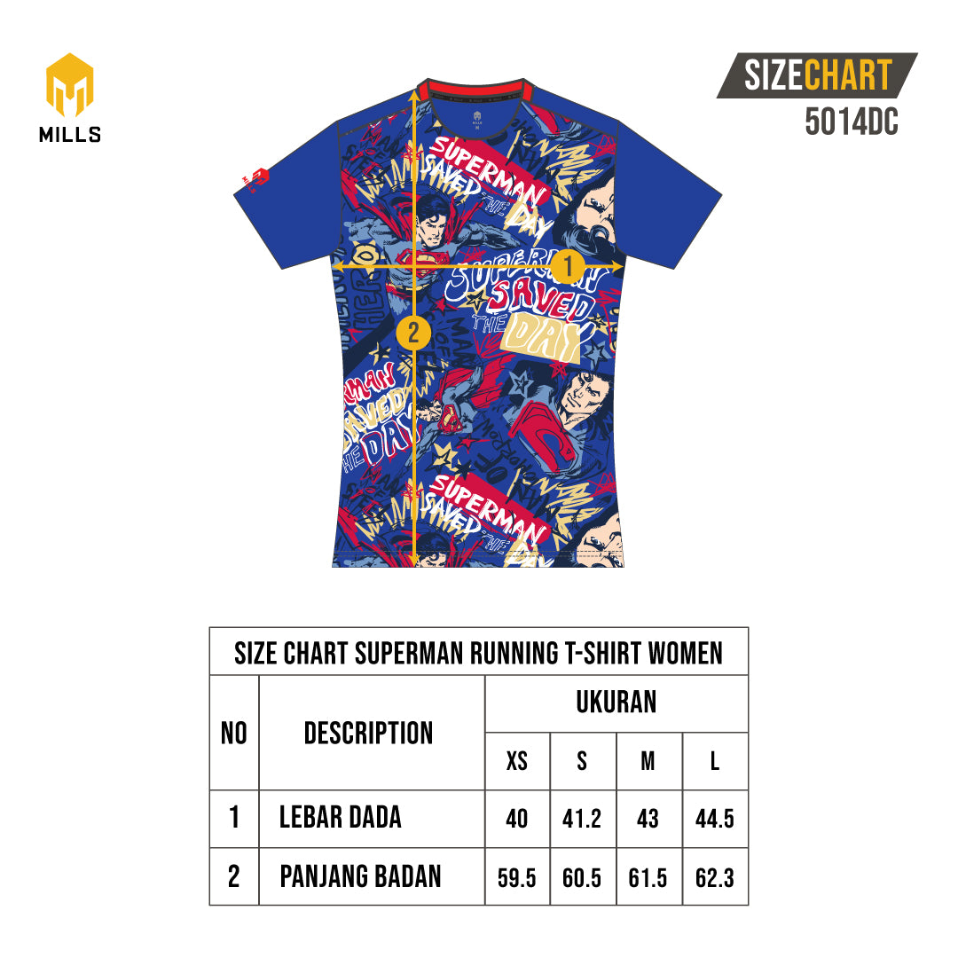 MILLS Superman Baju Olahraga Running Shirt Tee Shirt Women 5014DC