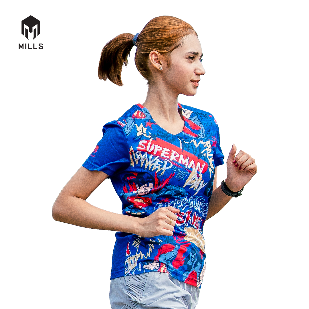 MILLS Superman Baju Olahraga Running Shirt Tee Shirt Women 5014DC