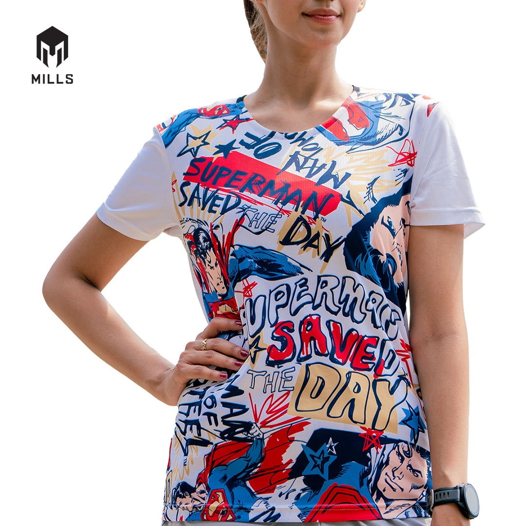 MILLS Superman Baju Olahraga Running Shirt Tee Shirt Women 5014DC