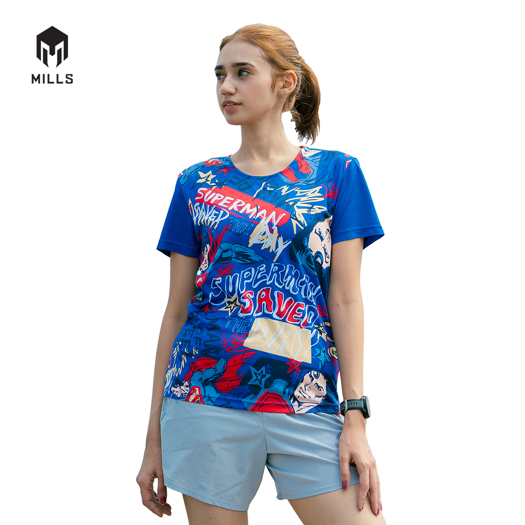 MILLS Superman Baju Olahraga Running Shirt Tee Shirt Women 5014DC