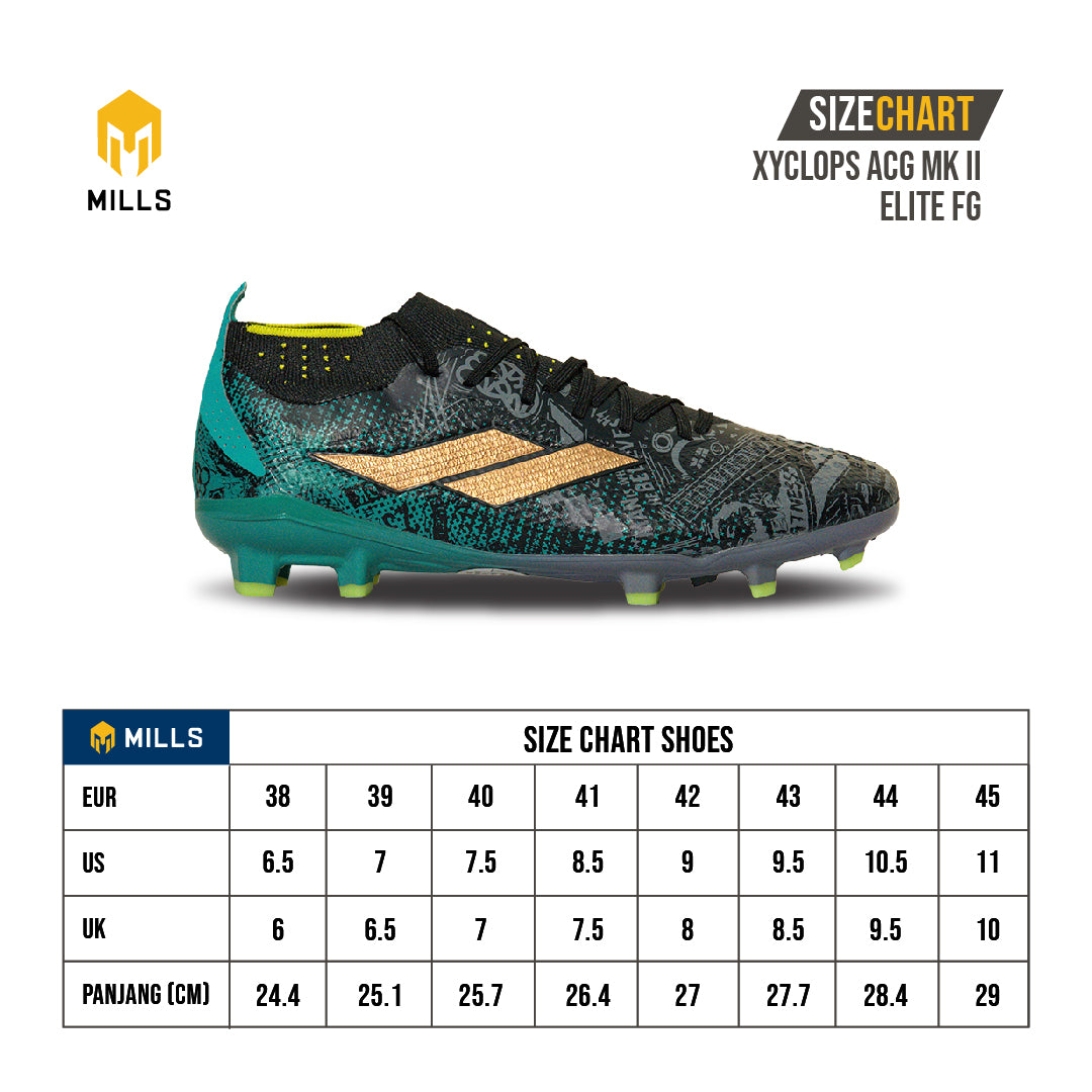 MILLS Sepatu Sepakbola Xyclops ACG MK II Elite FG Phantom. Black / Spectra.Green 9303502