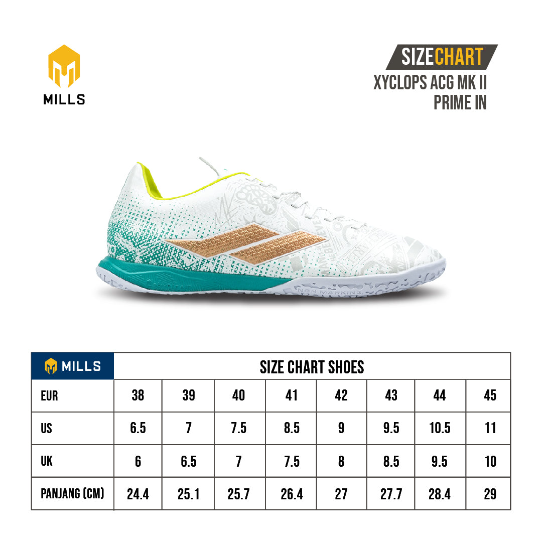 MILLS Sepatu Futsal Xyclops ACG MK II Prime In White / Spectra. Green 9402701