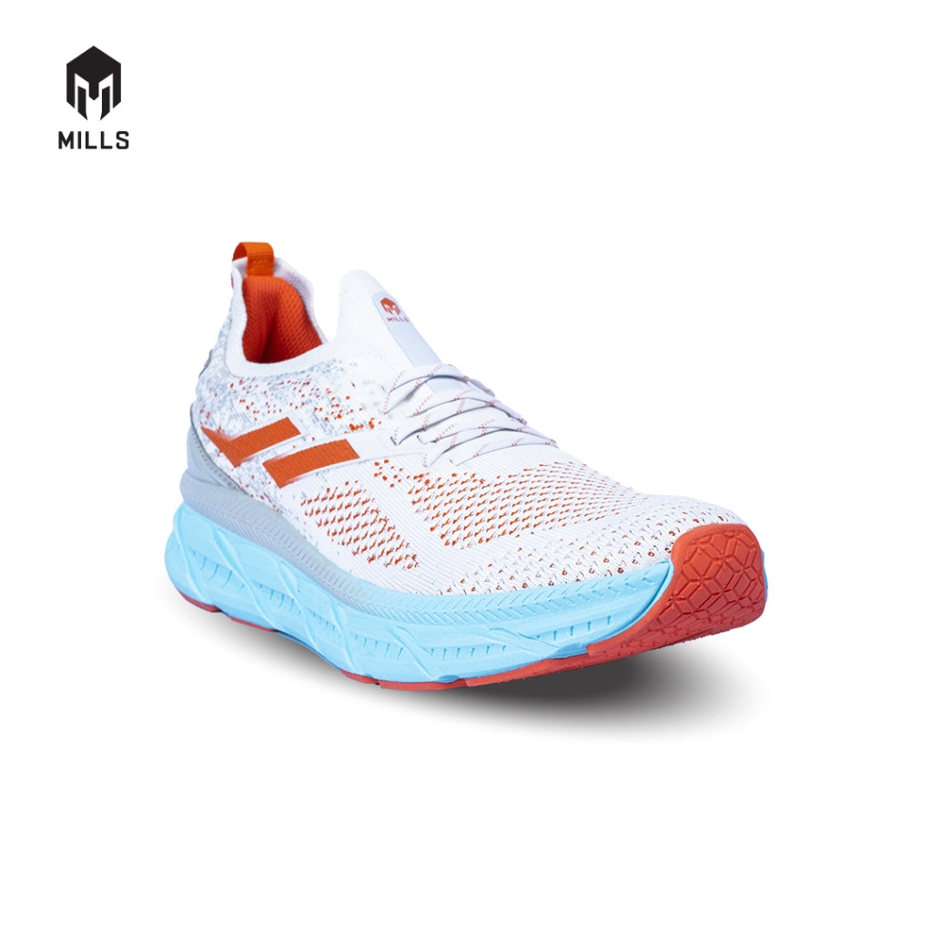 Mills Sepatu Lari Running Shoes Enermax Nanoknit  White / Grey / Tosca 9103103