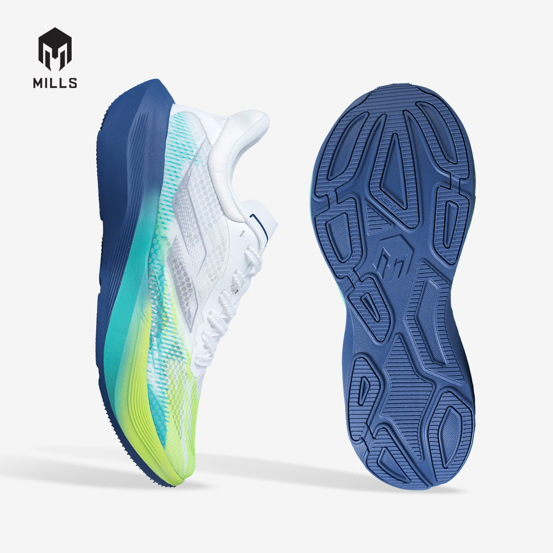 MILLS SEPATU LARI RUNNING SHOES TREXIMO FURY WHITE / STEEL BLUE / ACID GREEN 9109602