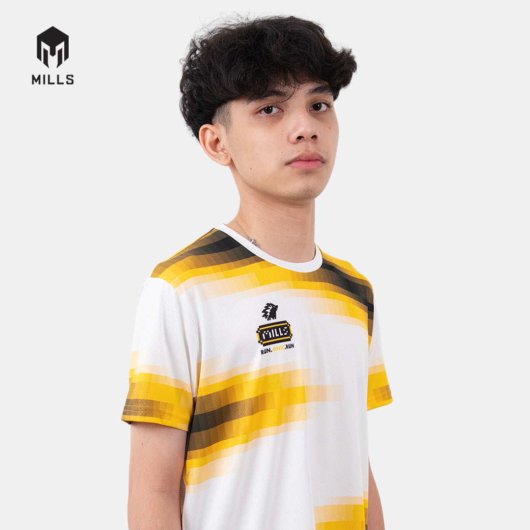 MILLS ONIC NOSTALNIC RUNNING T-SHIRT WHITE/YELLOW 00100698 27ONC