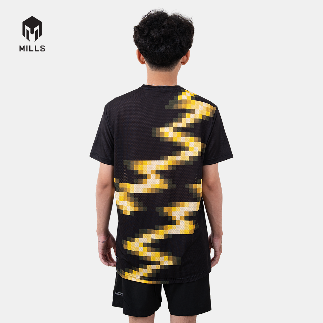 MILLS ONIC NOSTALNIC RUNNING T-SHIRT BLACK/YELLOW 00100698 17ONC