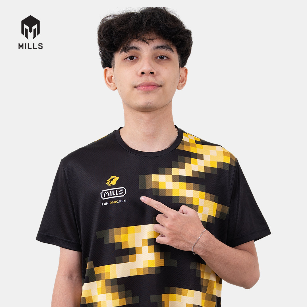 MILLS ONIC NOSTALNIC RUNNING T-SHIRT BLACK/YELLOW 00100698 17ONC