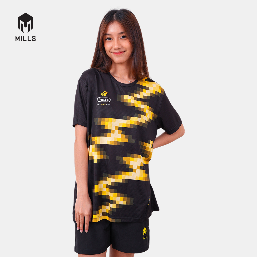 MILLS ONIC NOSTALNIC RUNNING T-SHIRT BLACK/YELLOW 00100698 17ONC