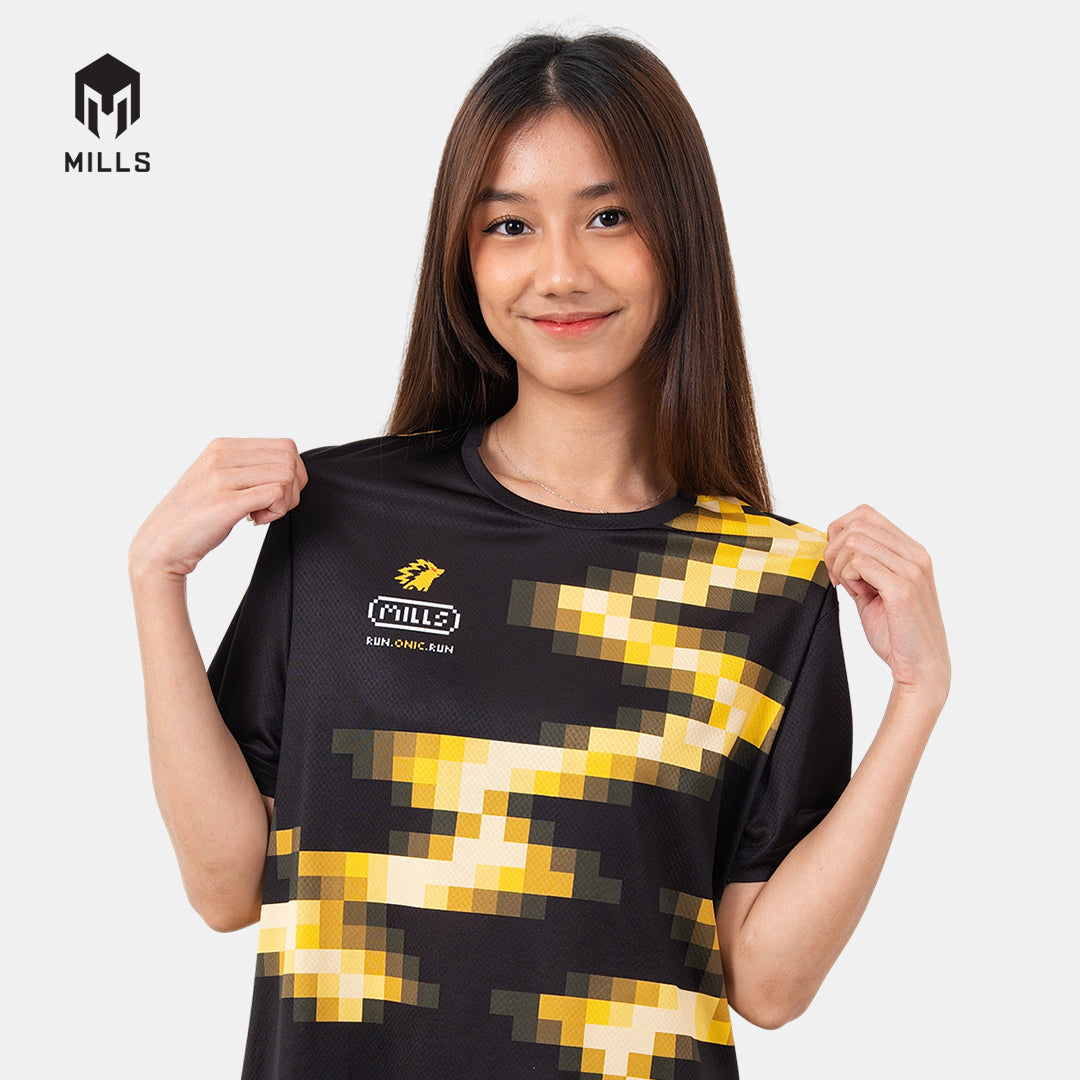 MILLS ONIC NOSTALNIC RUNNING T-SHIRT BLACK/YELLOW 00100698 17ONC