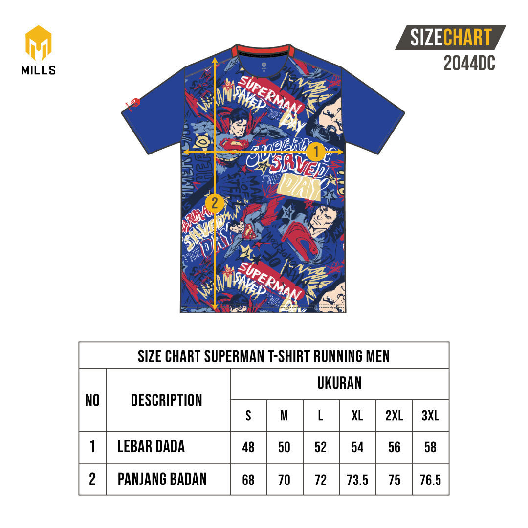 MILLS Superman Baju Olahraga Running Shirt Tee Shirt 2044DC