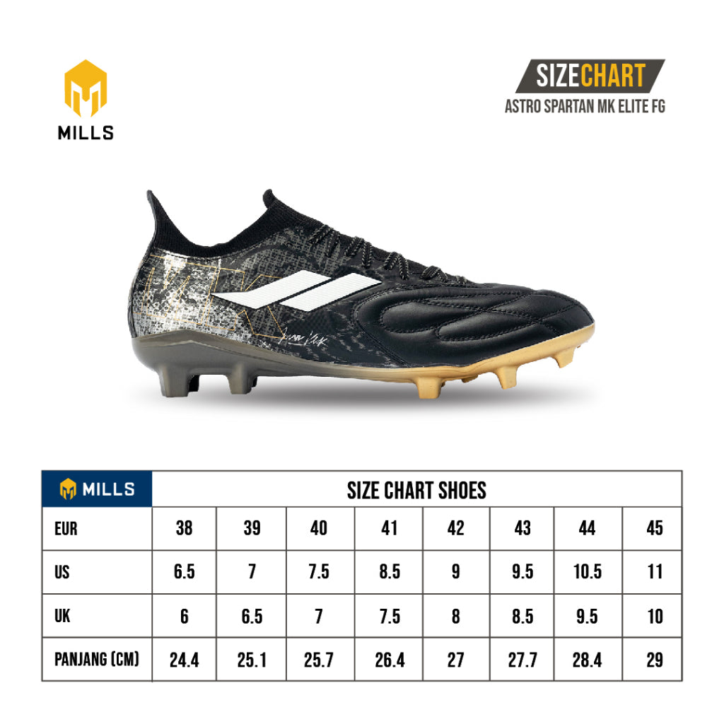 MILLS Sepatu Sepakbola Astro Spartan MK Elite FG Black / Dk. Grey / Gold 9301506