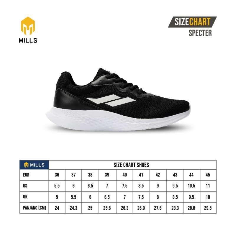 MILLS Sepatu Lari Running Shoes Specter Black / White 9101406