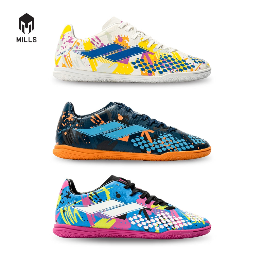 MILLS Sepatu Futsal TRITON Deisler 1.1 JR In Blue. Doodles / Black / Magenta 9800404